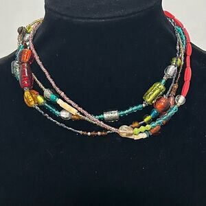 Handmade Glass Mixed Beaded Necklace Women's Adjustable Multicolor 4 Strand